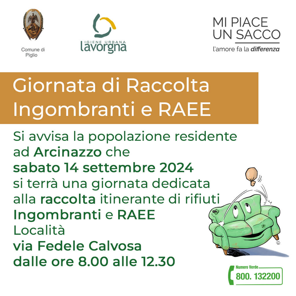 Giornata Ecologica ad Arcinazzo: raccolta straordinaria di ingombranti e RAEE – Sabato 14 Settembre 2024