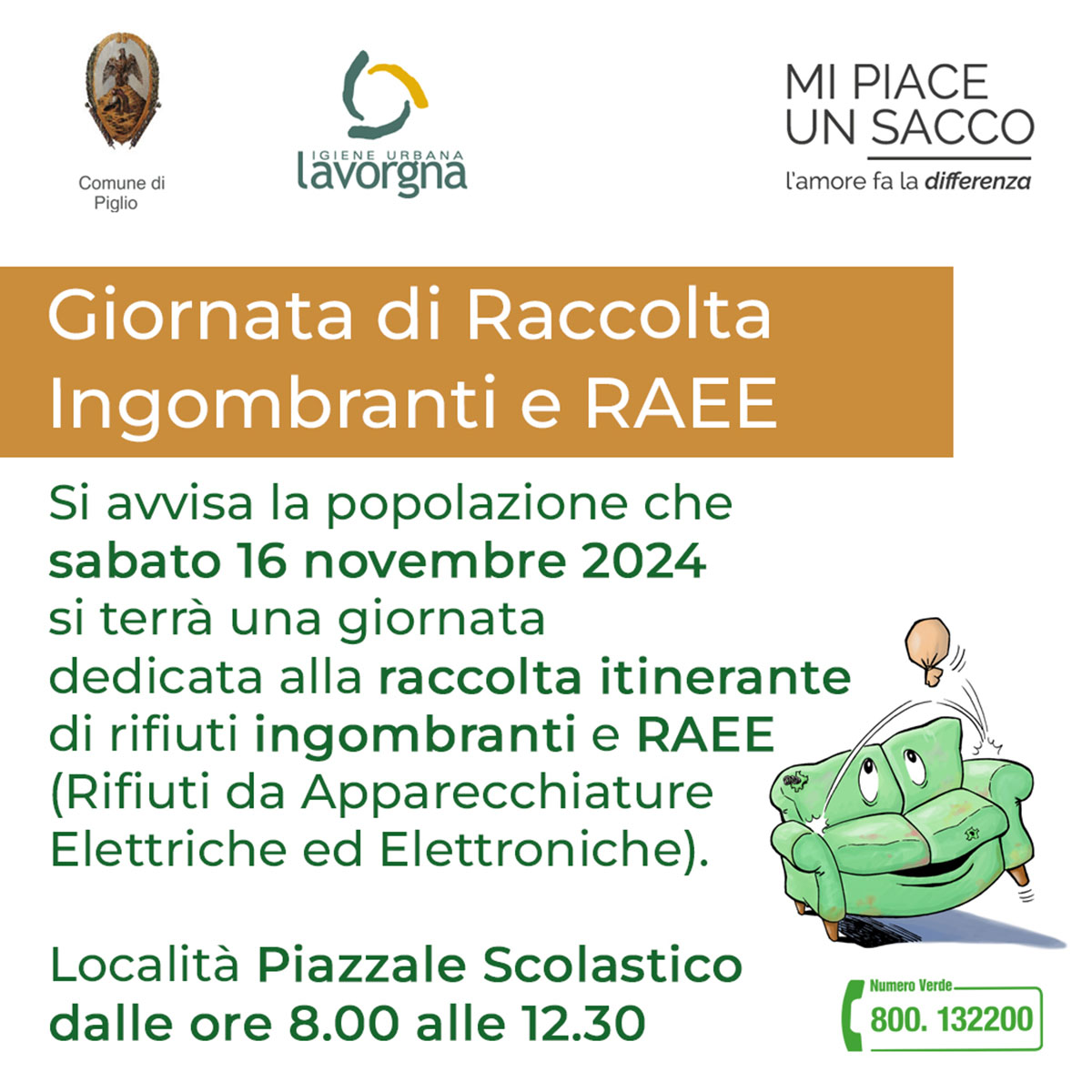 Giornata Ecologica a Piglio: raccolta straordinaria di ingombranti e RAEE – Sabato 16 Novembre 2024