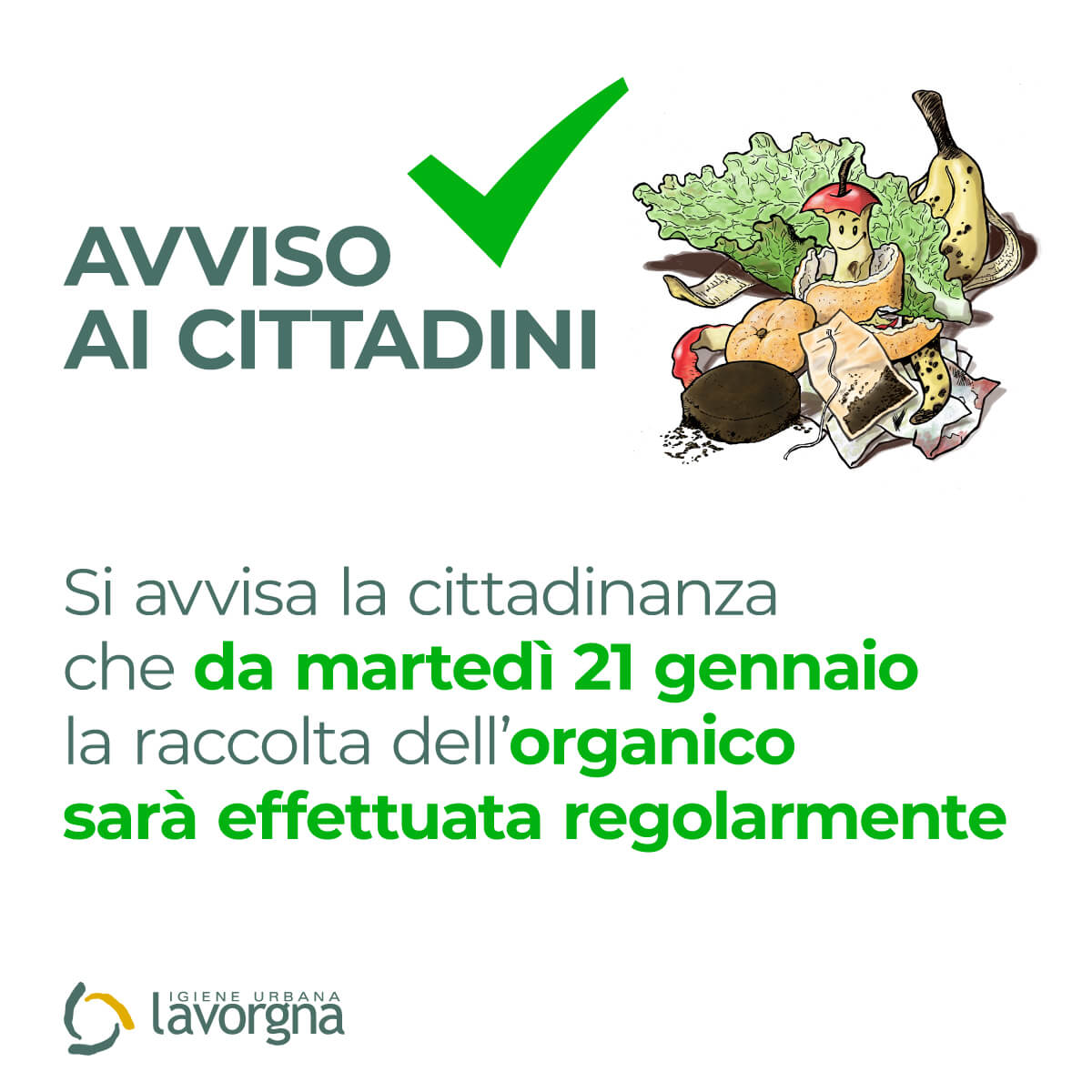 Ripristino della regolare raccolta della frazione organica dal 21 gennaio 2025